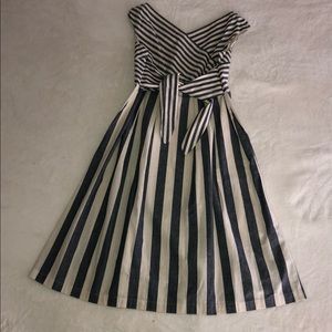 Lafayette navy/off white striped dress